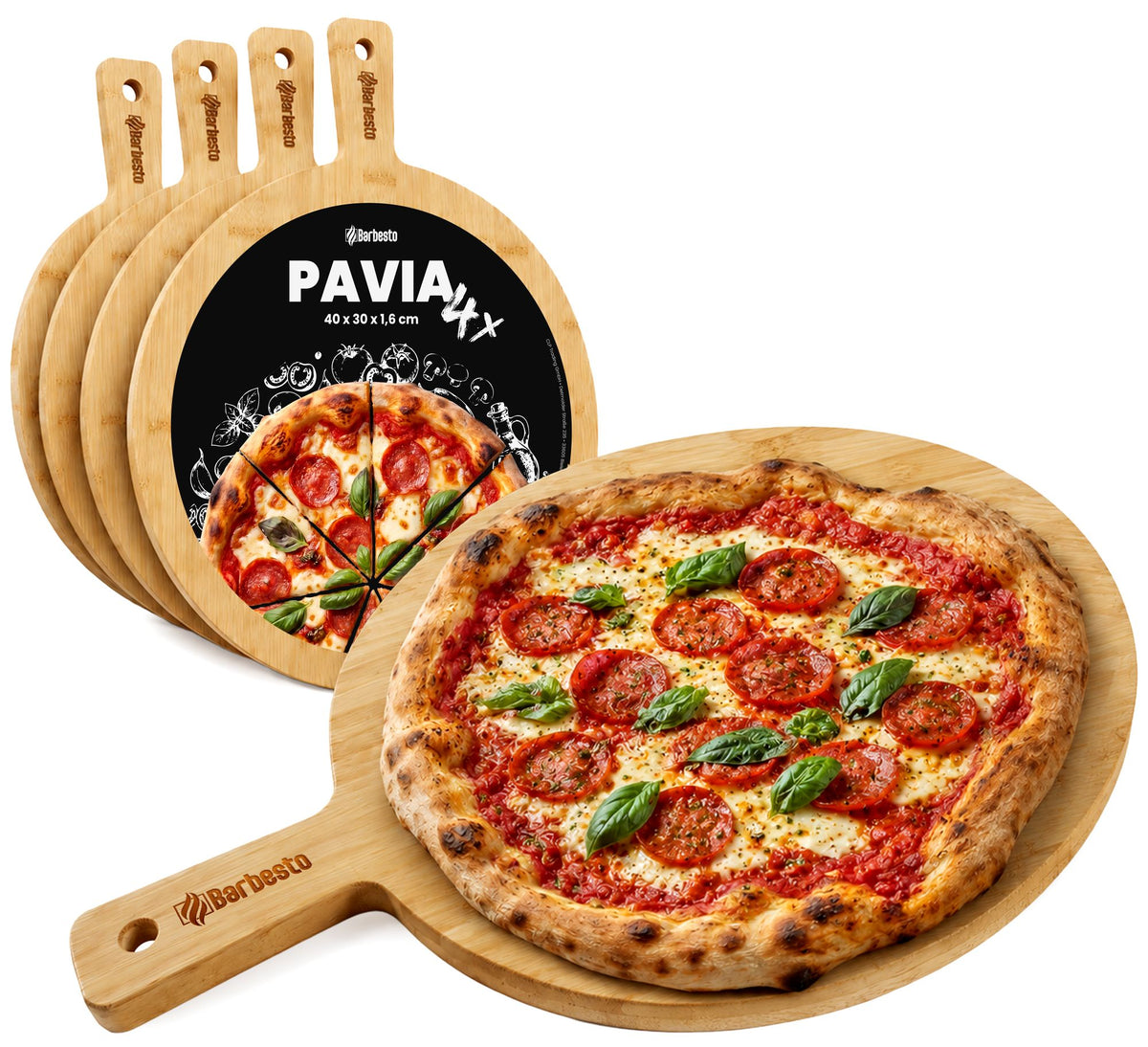 4er Set Pizzabretter Pavia Bambus